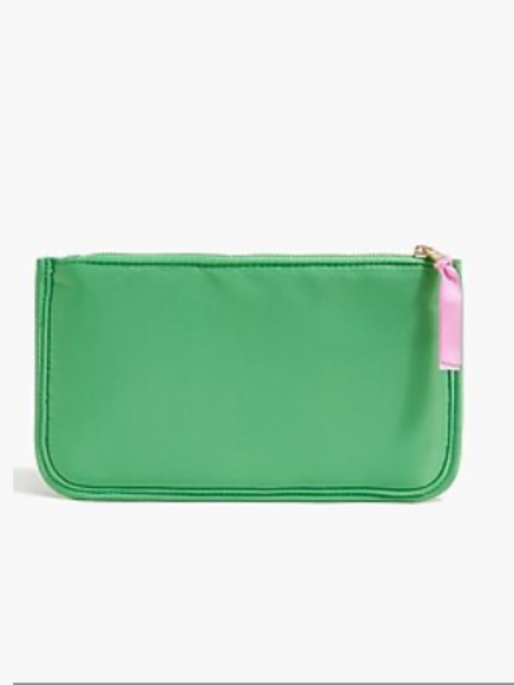 J. Crew Factory Green Nylon Zipper Pouch with Pink Pull
